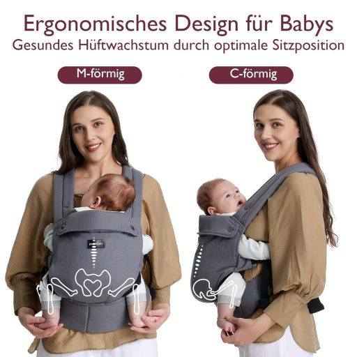 Momcozy Ergonomikus Babahordozó 3-24 Hónapos Kisgyermekeknek, Légáteresztő Szürke