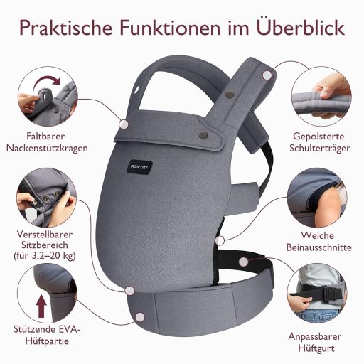 Momcozy Ergonomikus Babahordozó 3-24 Hónapos Kisgyermekeknek, Légáteresztő Szürke