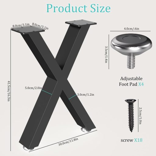 GUOHNHE X-alakú asztalláb fekete, 500 kg terhelhetőség, 43 cm magas bútor láb