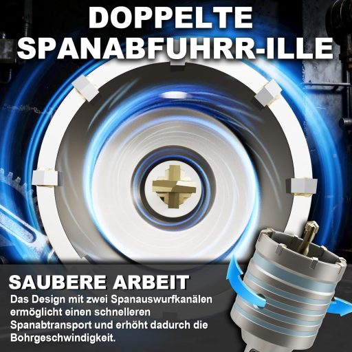 ZENIX 130 mm SDS Plus Fúrófej Adapter 220 mm Kőfúráshoz Betonhoz Márványhoz Porzsák Kulcs