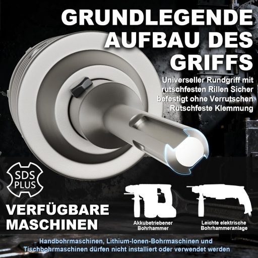Adaptor burghiu SDS Plus ZENIX 130 mm, 220 mm, pentru găurirea pietrei, betonului, marmurei, cu sac de praf și cheie