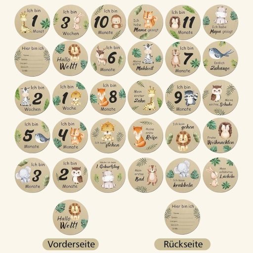 FDHBDF 15 ks drevených míľnikových kartičiek s motívom farebných zvieratiek na zaznamenanie spomienok bábätka