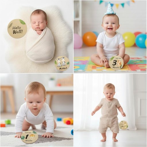 FDHBDF 15 ks drevených míľnikových kartičiek s motívom farebných zvieratiek na zaznamenanie spomienok bábätka