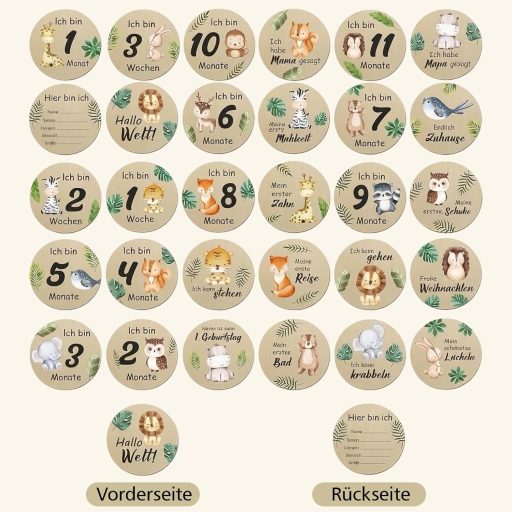 FDHBDF 15 db Fa Mérföldkő Kártya Színes Állatok Mintával Baba Emlékekhez