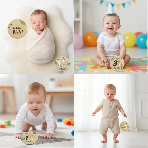 FDHBDF 15 db Fa Mérföldkő Kártya Színes Állatok Mintával Baba Emlékekhez