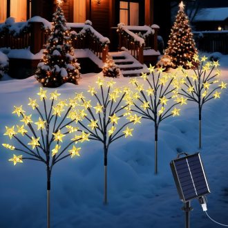   Ninonly 80 LED solárne záhradné svietidlá 4 ks v tvare hviezdy, vodotesné, 8 režimov