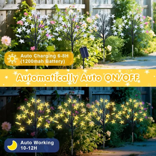 Ninonly 80 LED szolár kerti lámpa 4 db csillag alakú vízálló napelemes fény 8 mód