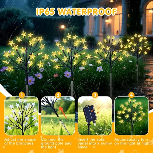 Ninonly 80 LED szolár kerti lámpa 4 db csillag alakú vízálló napelemes fény 8 mód