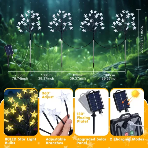 Ninonly 80 LED szolár kerti lámpa 4 db csillag alakú vízálló napelemes fény 8 mód