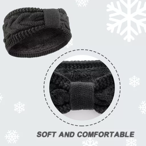 DRESHOW női téli fejpánt, vastag fleece béléssel, fülmelegítő, kötött hajpánt