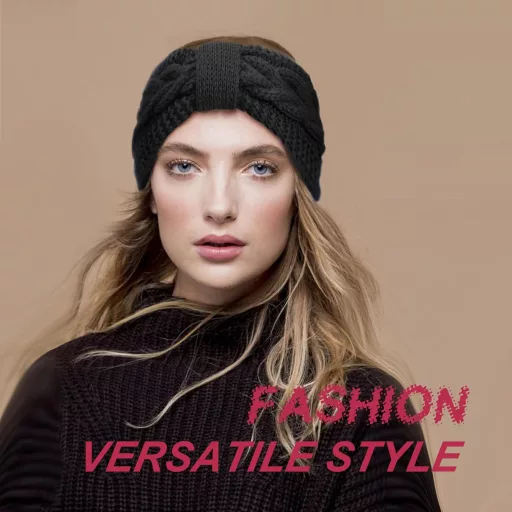 DRESHOW női téli fejpánt, vastag fleece béléssel, fülmelegítő, kötött hajpánt