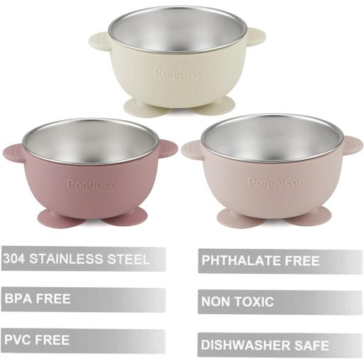 PandaEar 3 részes rozsdamentes acél tányér szívókoronggal, tapadókorongos baba tál BPA-mentes