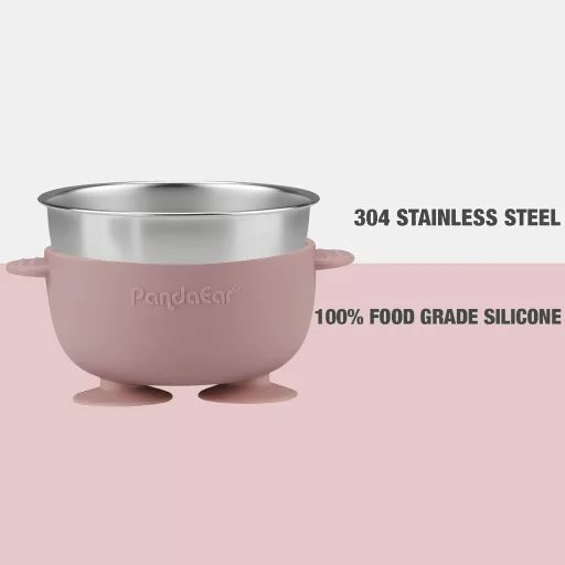 PandaEar 3 részes rozsdamentes acél tányér szívókoronggal, tapadókorongos baba tál BPA-mentes