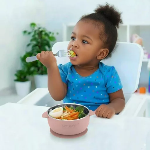 PandaEar 3 részes rozsdamentes acél tányér szívókoronggal, tapadókorongos baba tál BPA-mentes