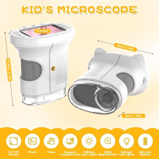 Digitálny detský mikroskop Misilmp 1000x s 2,4" displejom, 8 LED diódami, prenosný, biely