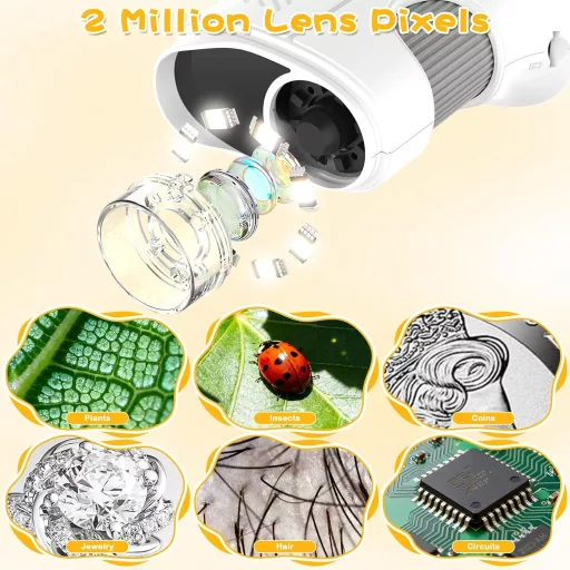 Misilmp 1000x digitális gyermek mikroszkóp 2.4" kijelzővel, 8 LED-del, hordozható fehér - White