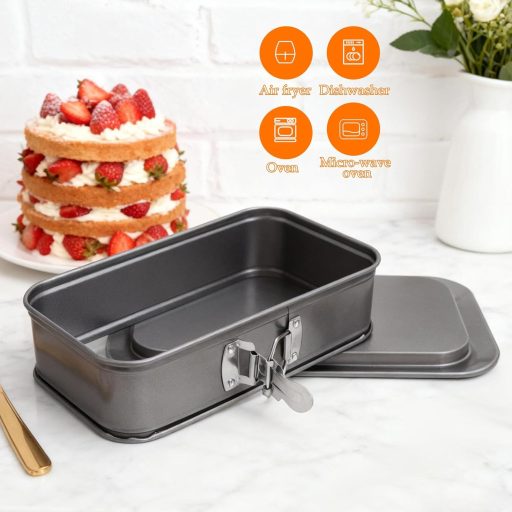 VOSSOT Téglalap Sütőforma 18x6,6cm Rugós Tortaforma Szett Tapadásmentes Sütőedény Szilikon Kaparókkal