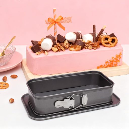 VOSSOT Téglalap Sütőforma 18x6,6cm Rugós Tortaforma Szett Tapadásmentes Sütőedény Szilikon Kaparókkal