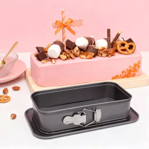 VOSSOT Téglalap Sütőforma 18x6,6cm Rugós Tortaforma Szett Tapadásmentes Sütőedény Szilikon Kaparókkal