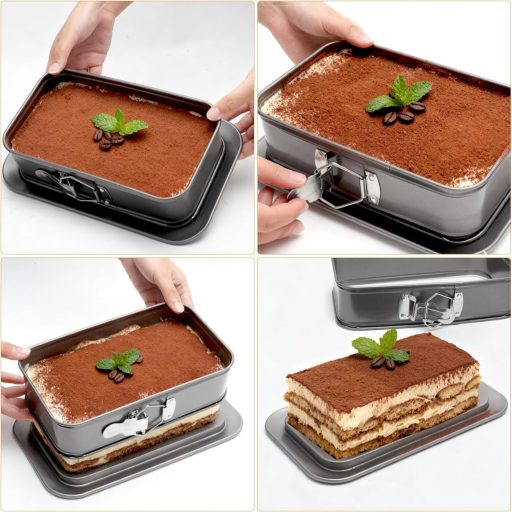 VOSSOT Téglalap Sütőforma 18x6,6cm Rugós Tortaforma Szett Tapadásmentes Sütőedény Szilikon Kaparókkal