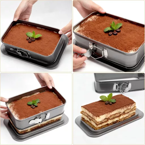 VOSSOT Téglalap Sütőforma 18x6,6cm Rugós Tortaforma Szett Tapadásmentes Sütőedény Szilikon Kaparókkal