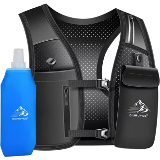   Vestă de alergare QIURUYUE cu bidon de apă, rucsac de alergare cu benzi reflectorizante pentru telefon