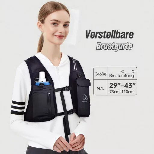 Vestă de alergare QIURUYUE cu bidon de apă, rucsac de alergare cu benzi reflectorizante pentru telefon