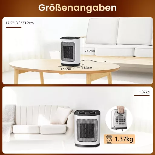 COWSAR Mini Ventilátoros Fűtőtest 1800W Kerámia Három Fokozat Túlmelegedés Védelem