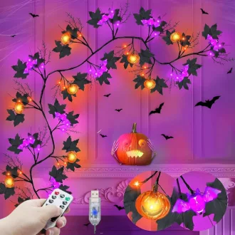   Gresonic Halloween girland fekete 54 LED-es tök dekoráció 8 üzemmód vízálló