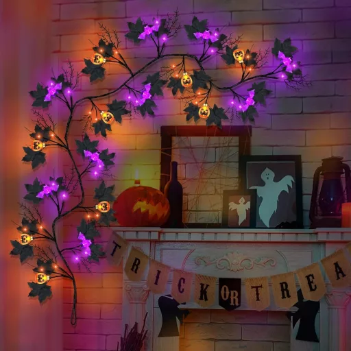 Gresonic Halloween girlanda, crna, 54 LED, ukras u obliku bundeve, 8 načina rada, vodootporna