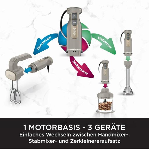 Ninja Foodi 3az1-ben Kézi Mixer, Turmixgép és Aprító, 7 Sebesség, Mosogatógépben Mosható