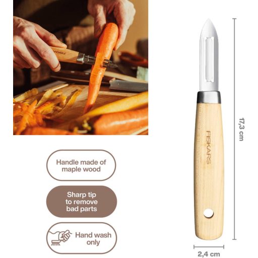 Fiskars Folken rozsdamentes acél gyümölcs- és zöldséghámlózó fa nyéllel