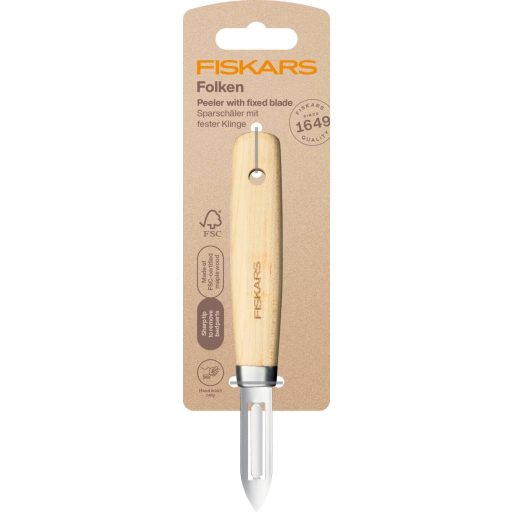 Fiskars Folken rozsdamentes acél gyümölcs- és zöldséghámlózó fa nyéllel