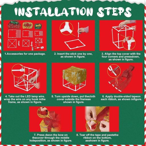 TUIBEIDAMAI 3-dielna sada LED darčekových krabíc s diaľkovým ovládaním, vianočná dekorácia