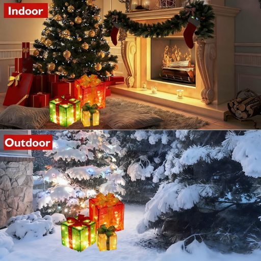 TUIBEIDAMAI 3-dielna sada LED darčekových krabíc s diaľkovým ovládaním, vianočná dekorácia