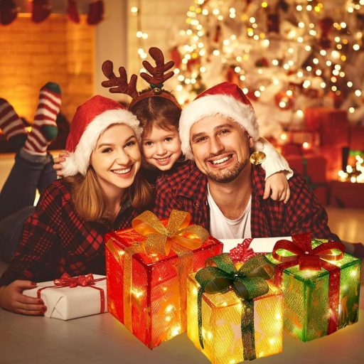 TUIBEIDAMAI 3-dielna sada LED darčekových krabíc s diaľkovým ovládaním, vianočná dekorácia