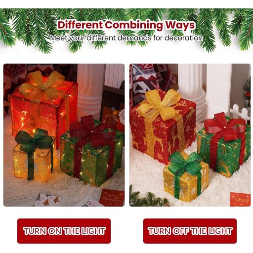 TUIBEIDAMAI 3-dielna sada LED darčekových krabíc s diaľkovým ovládaním, vianočná dekorácia
