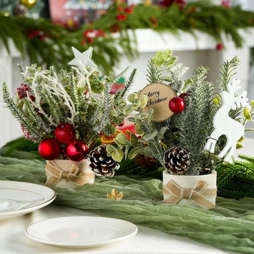 Fangoo 2 db 25x20 cm Karácsonyi Asztali Dekoráció Bogyós Díszítéssel Otthonhoz