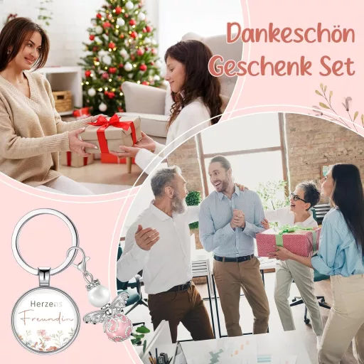 Photect Poklon Set za Žene - Kozmetička Torbica, Gravirani Privjesak za Ključeve, Anđeo