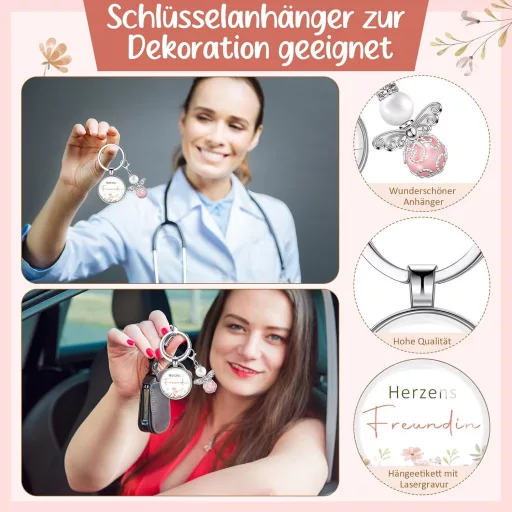 Photect Poklon Set za Žene - Kozmetička Torbica, Gravirani Privjesak za Ključeve, Anđeo