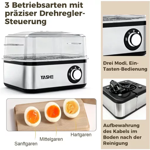 YASHE Tojásfőző Rozsdamentes Acél 8 Tojáshoz Lágy Kemény Főzéshez Mérőpohár