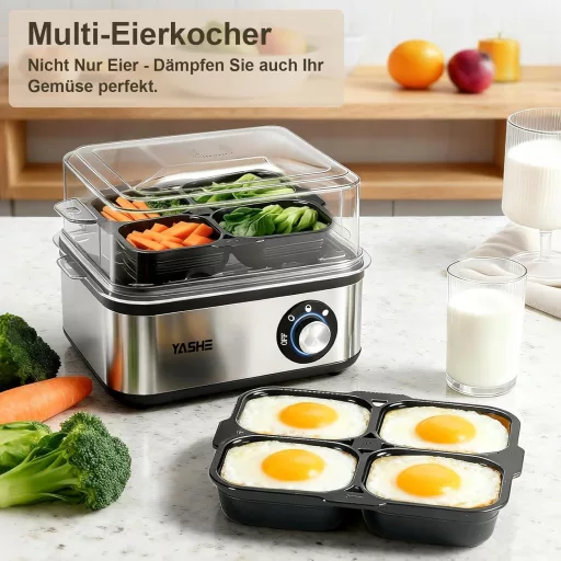 YASHE Tojásfőző Rozsdamentes Acél 8 Tojáshoz Lágy Kemény Főzéshez Mérőpohár