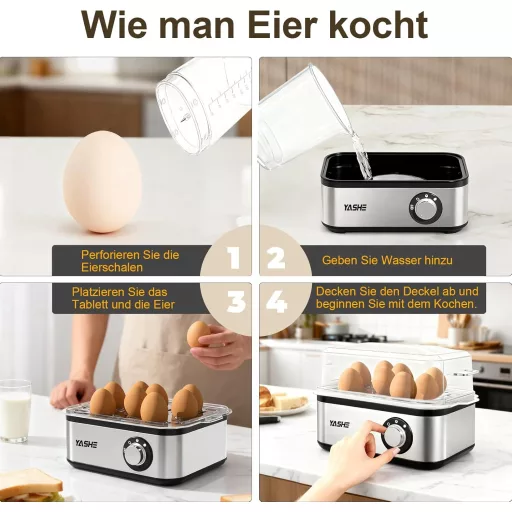 YASHE Tojásfőző Rozsdamentes Acél 8 Tojáshoz Lágy Kemény Főzéshez Mérőpohár