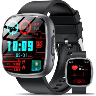   Lgnitek 1.75" HD Smartwatch ECG+HRV, Vérnyomás, Pulzus, SpO2, Hőmérséklet Monitorozás Férfiaknak és Nőknek