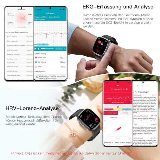 Ceas inteligent Lgnitek 1.75" HD, ECG+HRV, monitorizare tensiune arterială, puls, SpO2, temperatură, pentru bărbați și femei