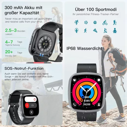 Ceas inteligent Lgnitek 1.75" HD, ECG+HRV, monitorizare tensiune arterială, puls, SpO2, temperatură, pentru bărbați și femei