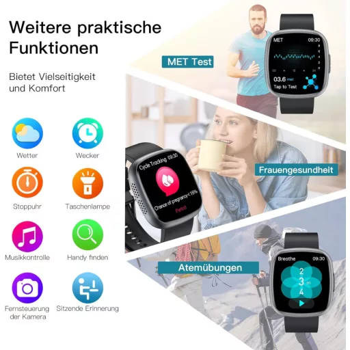 Ceas inteligent Lgnitek 1.75" HD, ECG+HRV, monitorizare tensiune arterială, puls, SpO2, temperatură, pentru bărbați și femei
