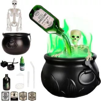   LUKIUP Halloween Boszorkány Üst Ködgéppel, Koponya Dekorációval, Kültéri Kerti Dekoráció