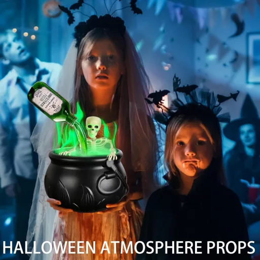 LUKIUP Halloweensky čarodejnícky kotlík s výrobníkom hmly a dekoráciou lebky, vonkajšia záhradná dekorácia