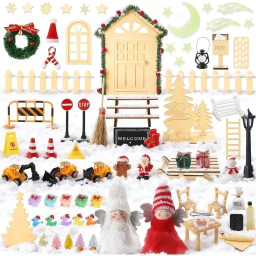 XIMISHOP 78-dielna súprava vianočných škriatkov, stavebnica domčeka pre škriatkov s dekoráciami